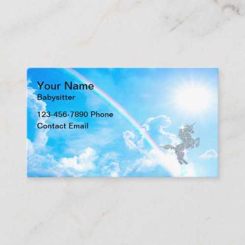 Babysitter Glitzy Rainbow Unicorn Cute Business Card