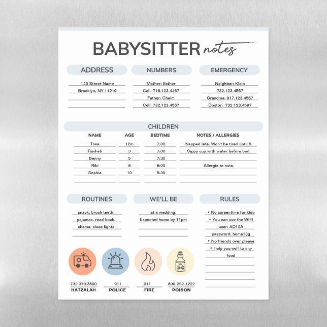 Babysitter Information Sheet (Vertical)