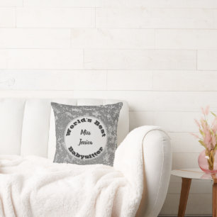 Babysitter Marbled Silver Gray Nanny Childcare Throw Pillow