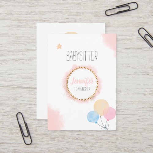 Babysitter Minimalist White Pink Watercolor Business Card