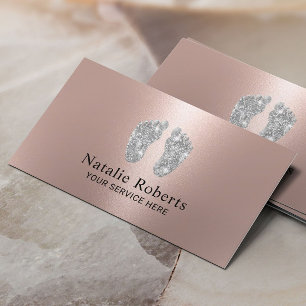 Babysitter Modern Rose Gold Silver Feet Nanny Business Card