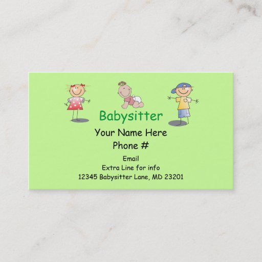 Customizable Babysitter Nanny Cartoon Stick Kids Boy Girl Baby Business Card Templates