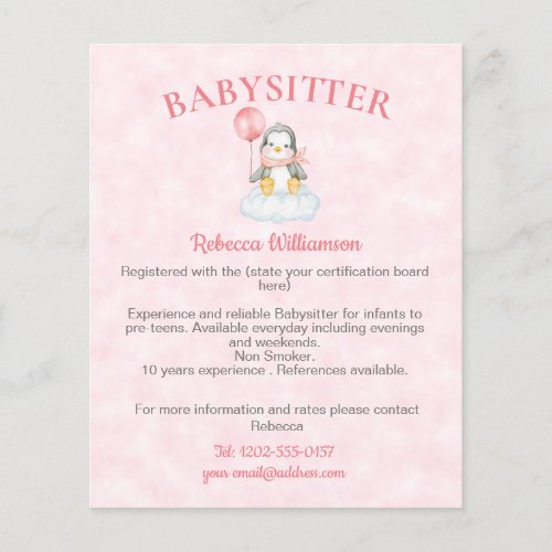 Babysitter Nanny Cute Penguin Business Flyer