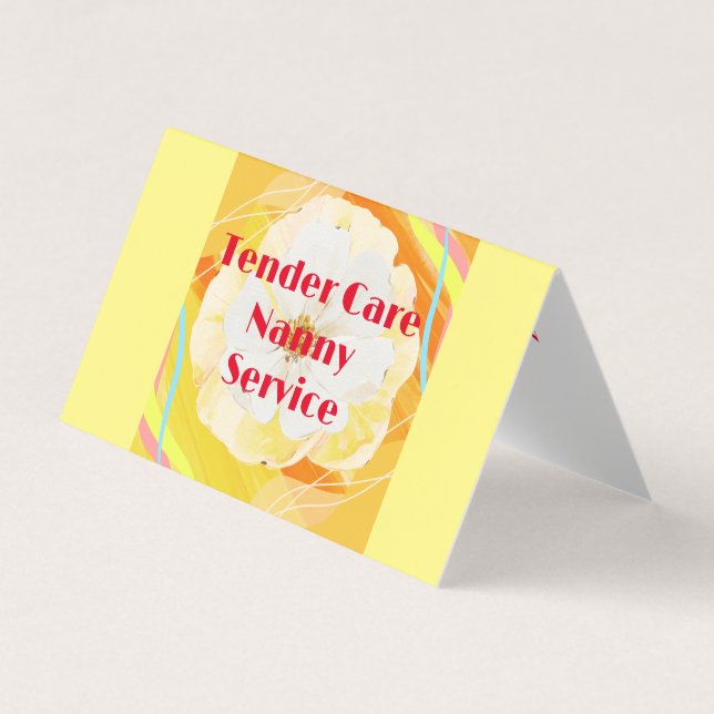 Babysitter Nanny Modern Yellow & White Rose Business Card (Front)