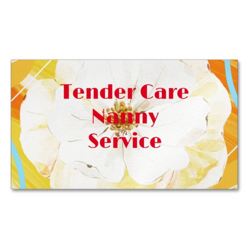 Babysitter Nanny Modern Yellow  White Rose Business Card Magnet