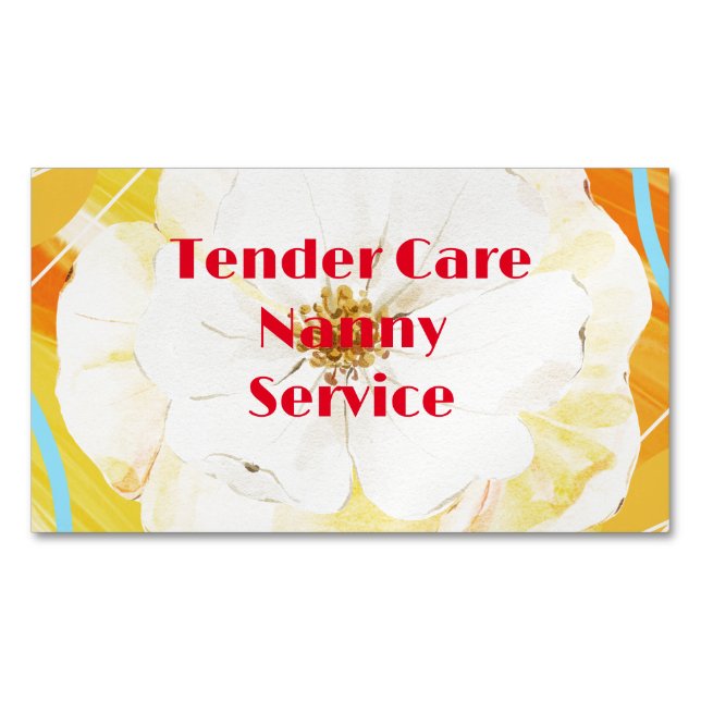 Babysitter Nanny Modern Yellow & White Rose Business Card Magnet (Front)