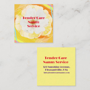 Babysitter Nanny Modern Yellow & White Rose Square Business Card