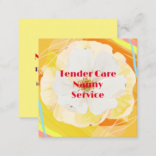 Babysitter Nanny Modern Yellow  White Rose Square Business Card