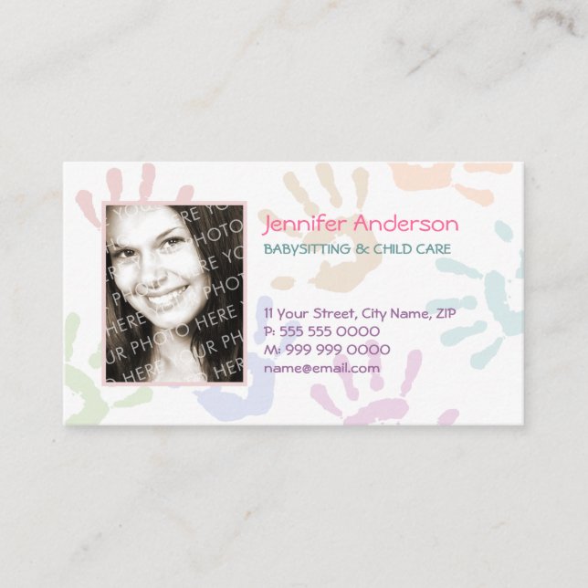 Babysitter Nanny Photo Personalized Teacher Business Card (Front)