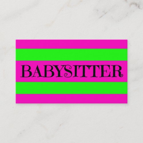 Babysitter Neon Green and Hot Pink Business Card Templates