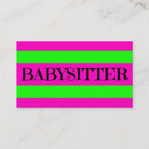 Customizable Babysitter Neon Green and Hot Pink Business Card Templates