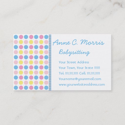 Customizable Babysitter Pastel Polka Dots Business Card