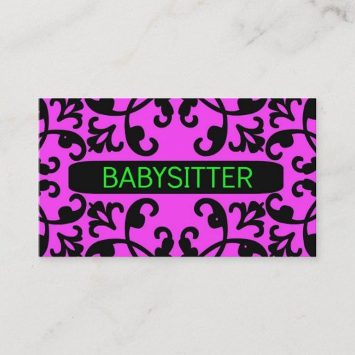 Customizable Babysitter Pink Damask Business Card