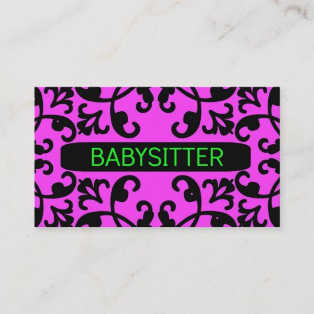 Babysitter Pink Damask Business Card (Front)