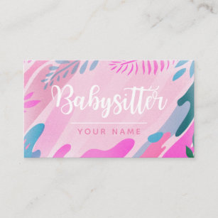 Babysitter Pretty Calligraphy Modern Greenery Leaf Business Card