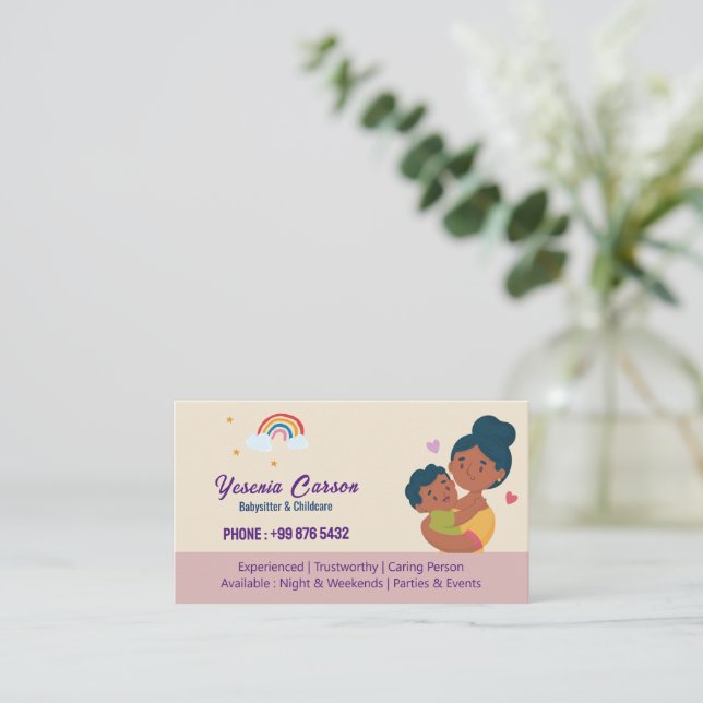 Babysitter Professional Business | Cute Rainbow Business Card (Standing Front)