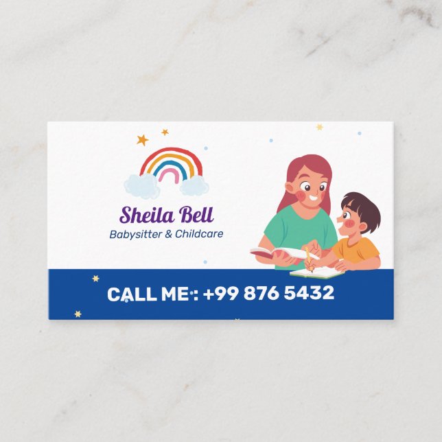 Babysitter Professional Business | Cute Rainbow Business Card (Front)