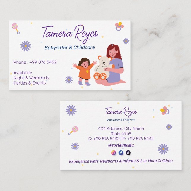 Babysitter Professional Business | Nanny Childcare Business Card (Front/Back)
