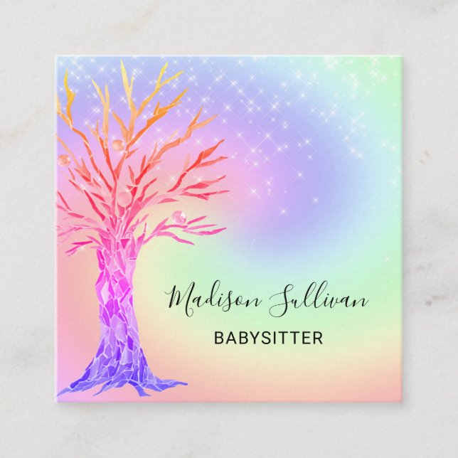 Babysitter Rainbow Colors Square Business Card (Front)