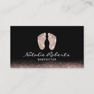 Babysitter Rose Gold Glitter Feet Nanny Business Card