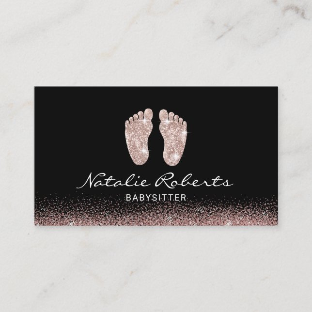 Babysitter Rose Gold Glitter Feet Nanny Business Card (Front)