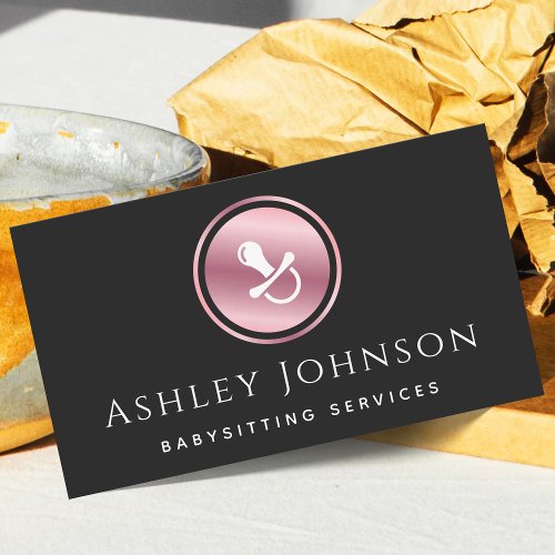 Babysitter Services Nanny Rose Gold Pacifier Logo Business Card