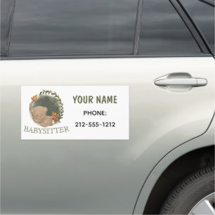 Babysitter Sleepy Baby Bear Business Car Magnet
