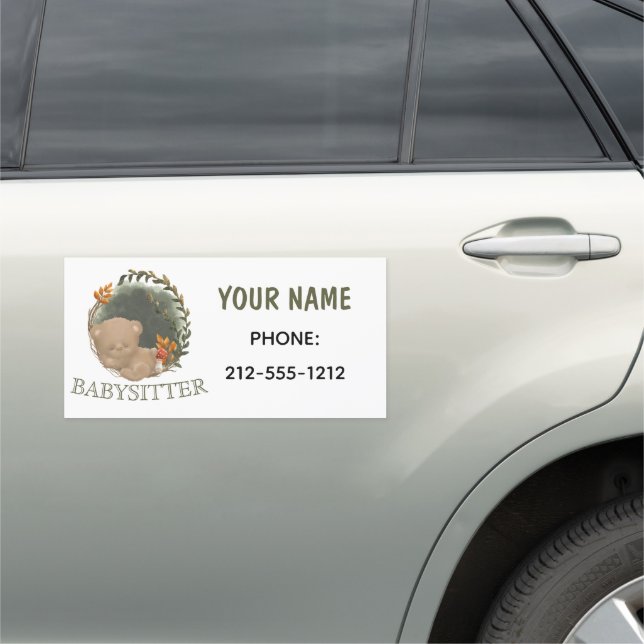 Babysitter Sleepy Baby Bear Business Car Magnet (In Situ)