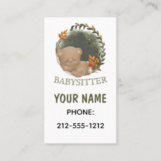 Babysitter Sleepy Baby Bear Business Cards