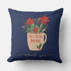 Babysitter Thank You at Christmas Poinsettias Throw Pillow