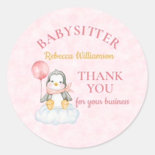 Babysitter  Thank you Cute Penguin  Classic Round Sticker