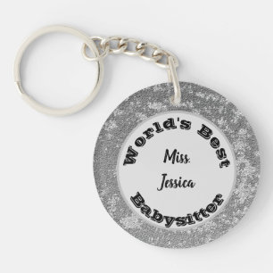 Babysitter Thank You Marbled Silver Appreciation Keychain