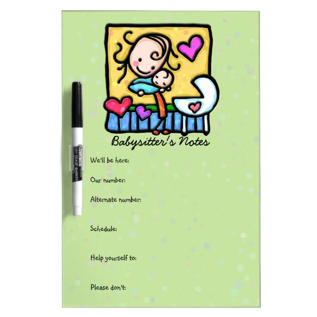 Babysitter's message board.Contact info.Reminders Dry Erase Board (Front)