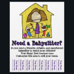 Babysitting. Babysitter. Child Care. Template Flyer<br><div class="desc">A unique, bright, and friendly flyer to help you find customers as a babysitter. The bold, clean and whimsical design is attention grabbing and all the text is FULLY CUSTOMIZABLE to whatever you may need. Features an overworked mom with two rambunctious children playing loudly with their toys. She definitely looks...</div>