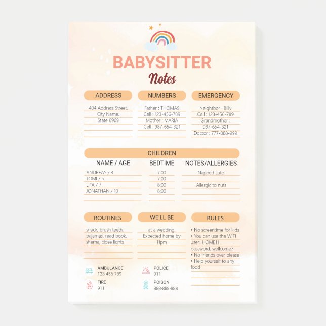 Babysitting Business | Babysitter Information Note (Front)