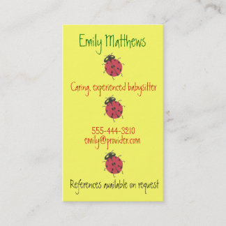 Babysitting business cards - little ladybugs