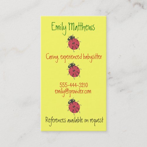 Babysitting business cards - little ladybugs