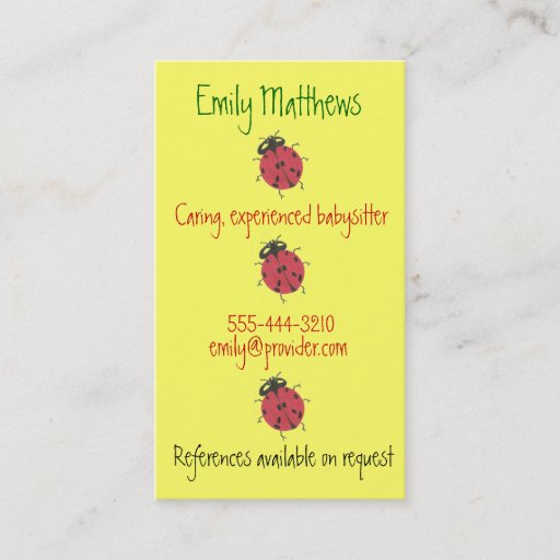 Customizable Babysitting business cards - little ladybugs