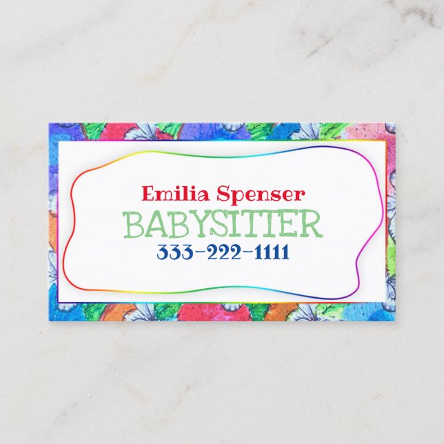 Babysitting & Child Care Colorful Butterfly Card (Front)
