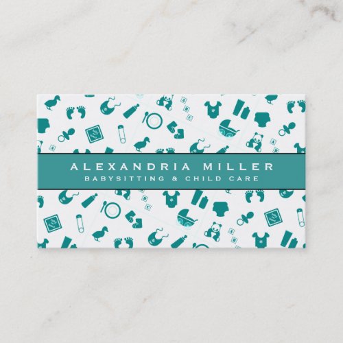 Babysitting Child Care Pattern  Turquoise Business Card