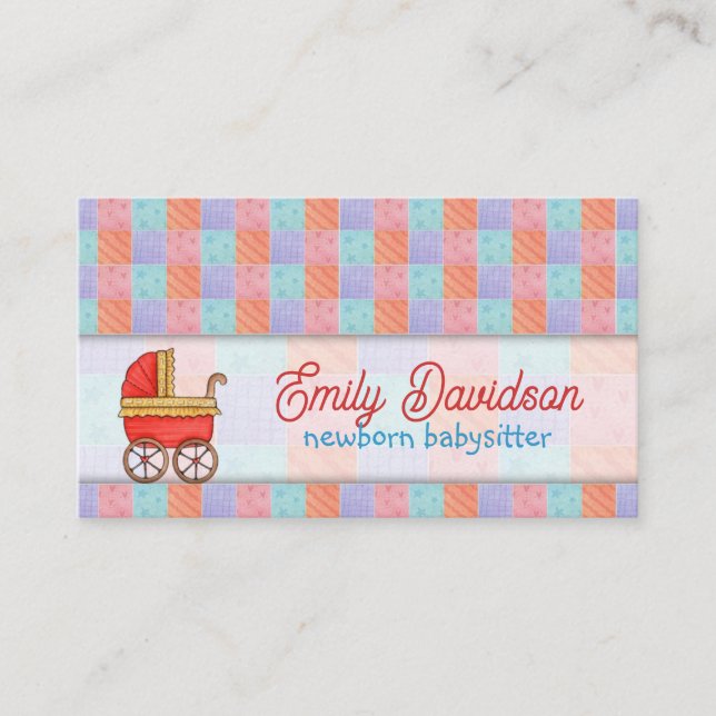 Babysitting & Child Care Red Trolley  Square Quilt Business Card (Front)