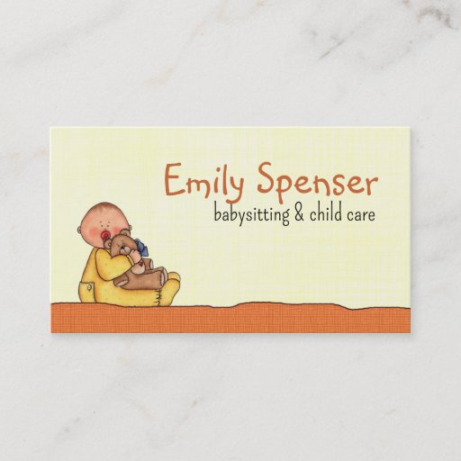 Customizable Babysitting &amp; Child Care Yellow Business Card