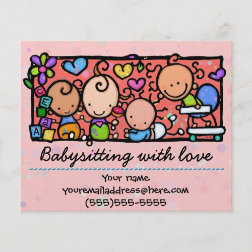 Babysitting day care child care promo glossy 4x5 flyer