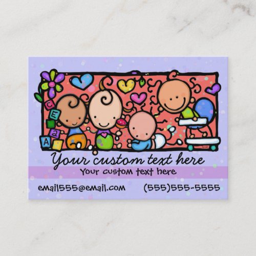 Babysitting Day care. Child care.Purple. Business Cards
