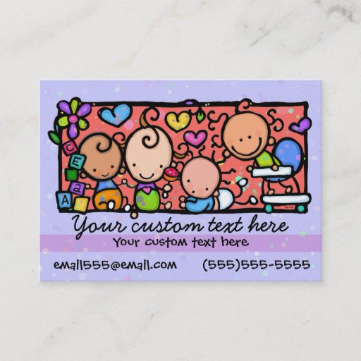 Customizable Babysitting Day care. Child care.Purple. Business Cards