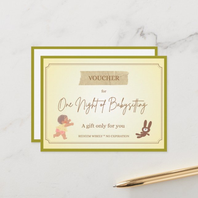 'Babysitting' Funny Gift Voucher Postcard (Front/Back In Situ)