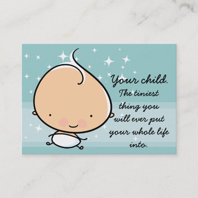 Babysitting, Infant Child Care. Promotional card (Front)