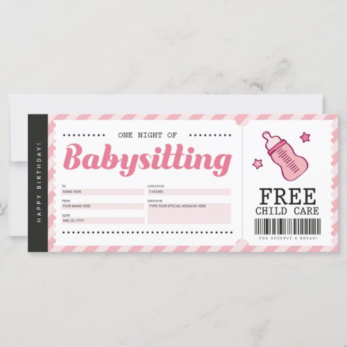 Babysitting Pink Gift Coupon Voucher Certificate