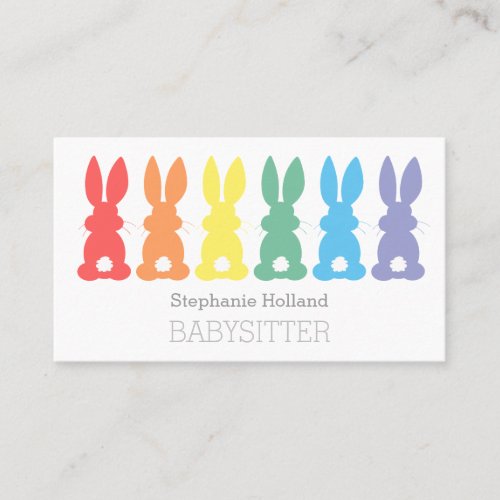 Babysitting Rainbow Bunny Babysitter Nanny Business Card