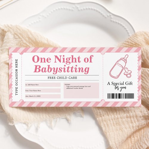 Babysitting Service Pink Gift Certificate Voucher Invitation